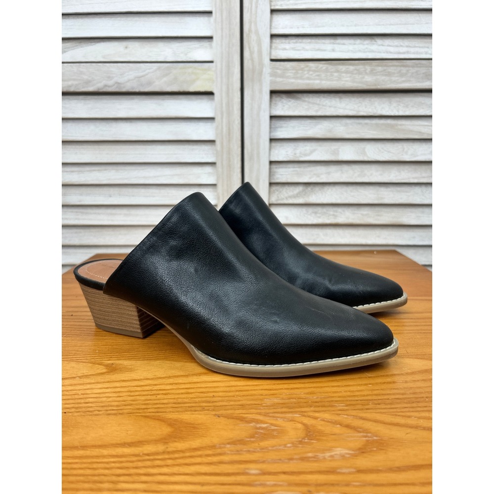 Universal Thread Mules Size 10 Black Womens Pointed Toe Block Heel Slip On